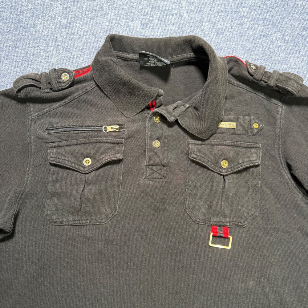 Southpole Black Utility Polo Shirt Tactical Streetwear Cargo Pockets M Grunge